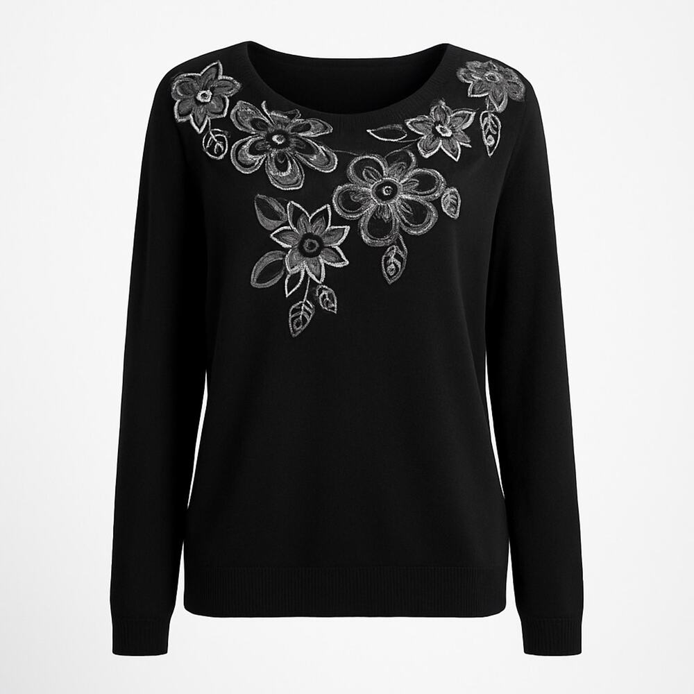 Vintage Embroidered Sequin Crew Sweater XL Oversized Dark Academia Preppy Goth
